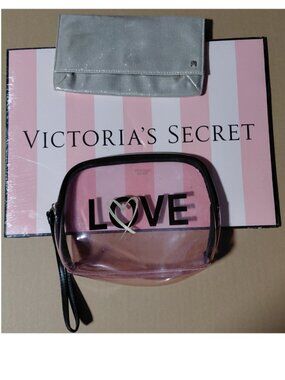 Victoria's Secret Love Beauty Zip Bag & Gold Flap Snap Bag w/ Angel Logo Bundle